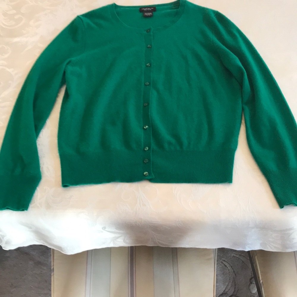 100% Cashmere Button Down Emerald Ladies Sweater